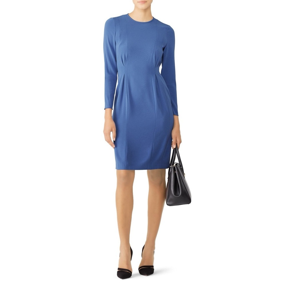 LK Bennett Dress Blue Sheath Long Sleeve 8